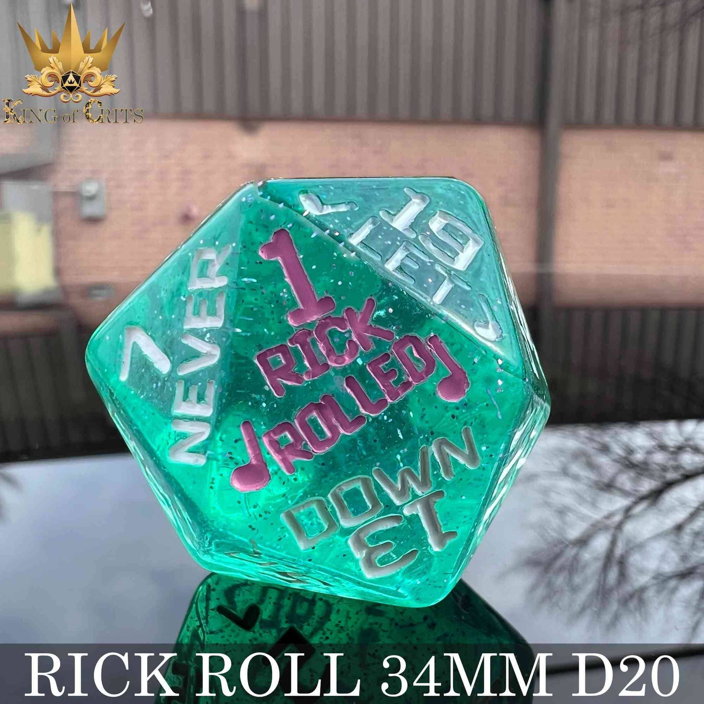 King of Crits Dice: Rick Rolled - 34mm D20