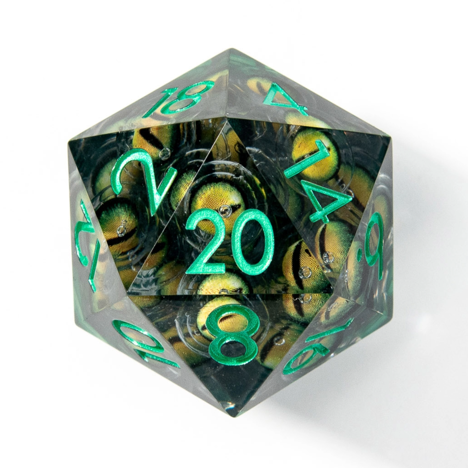 Eyes of Envy | 33mm D20 Dice | Oversized Moving Eye Liquid