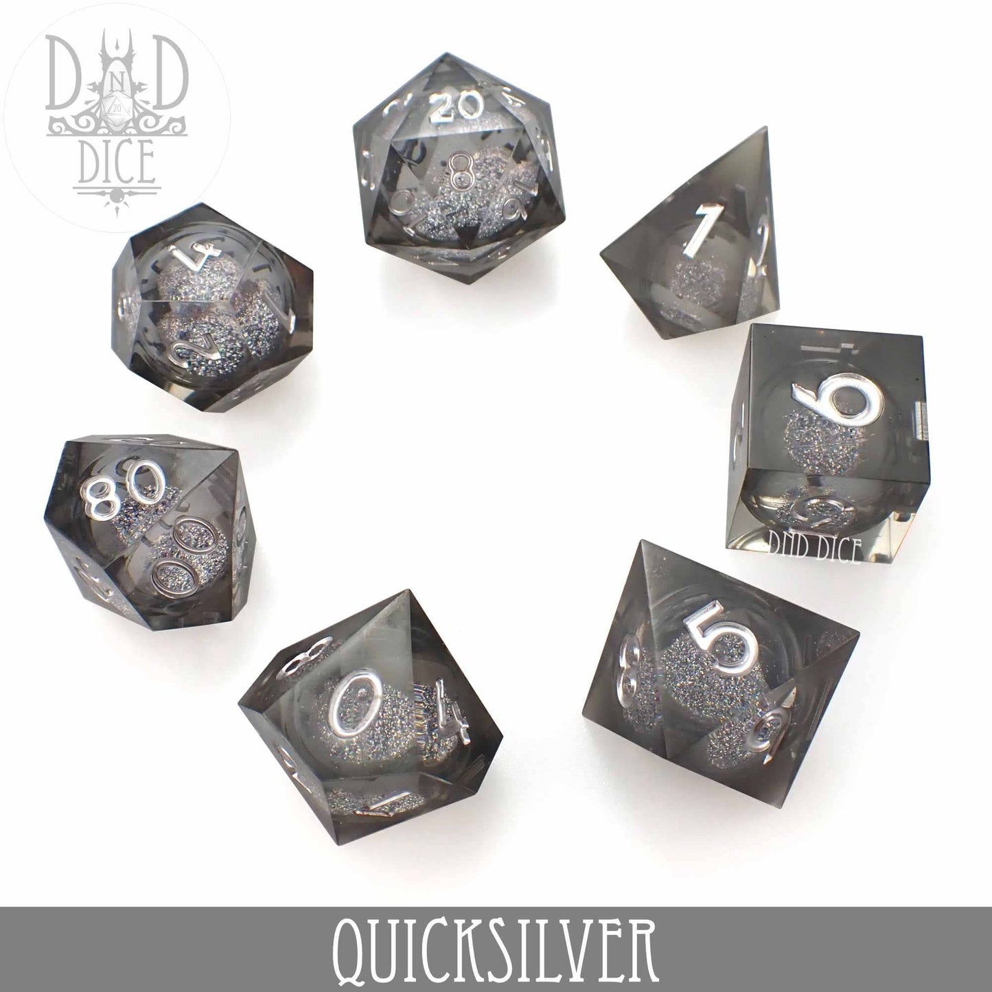 King of Crits Dice Set: Quicksilver - Liquid Core