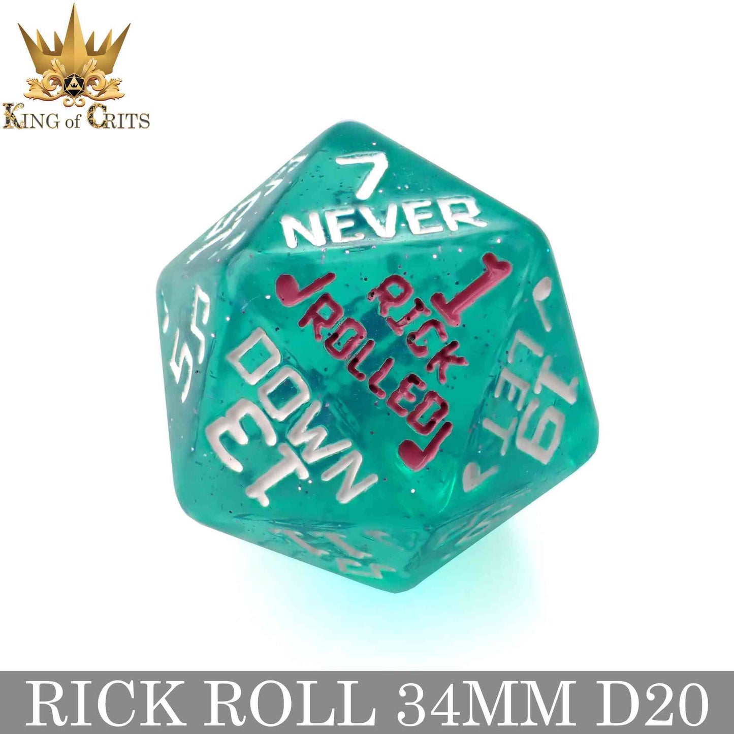 King of Crits Dice: Rick Rolled - 34mm D20