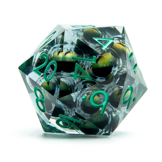 Eyes of Envy | 33mm D20 Dice | Oversized Moving Eye Liquid