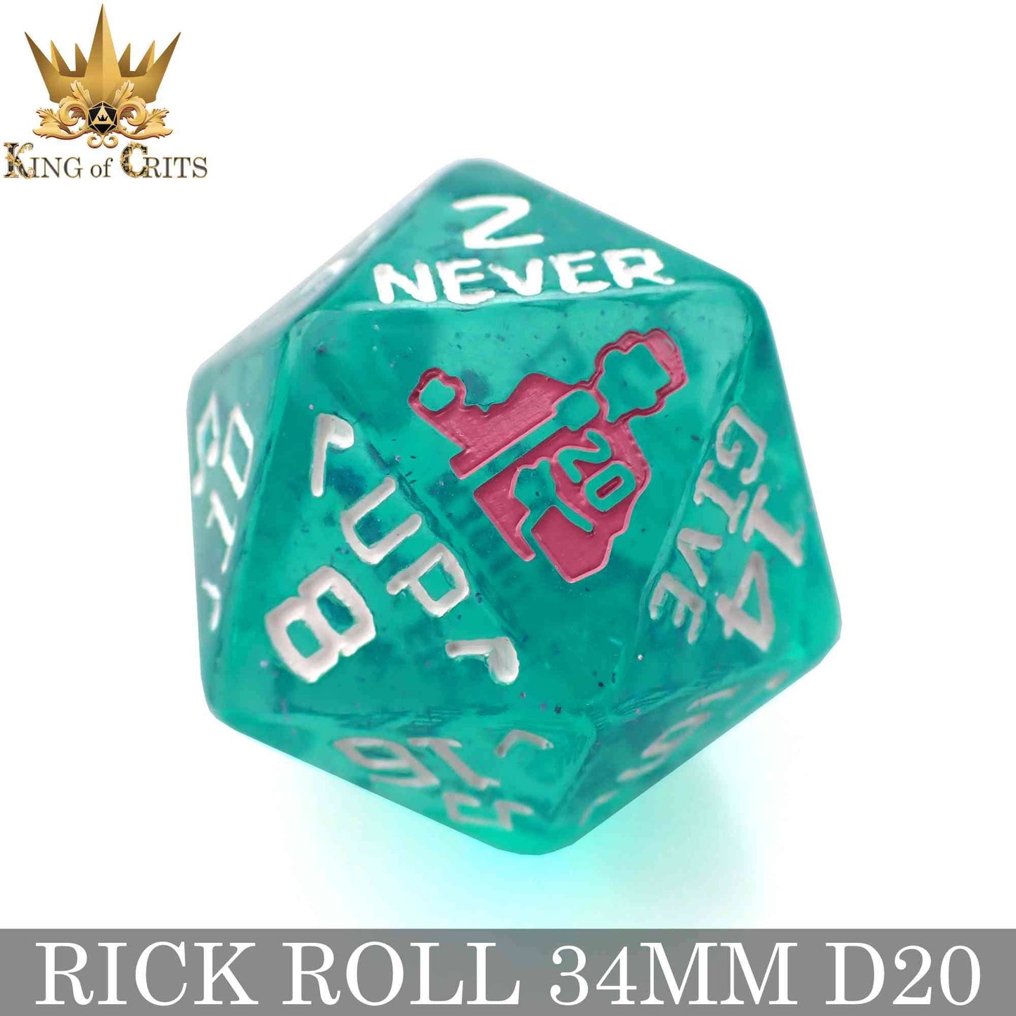 King of Crits Dice: Rick Rolled - 34mm D20