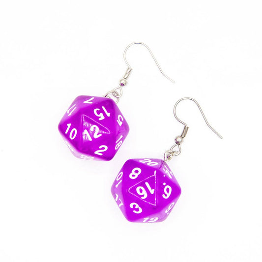 D20 Dice Earrings | Transparent Purple | D&D Jewelry