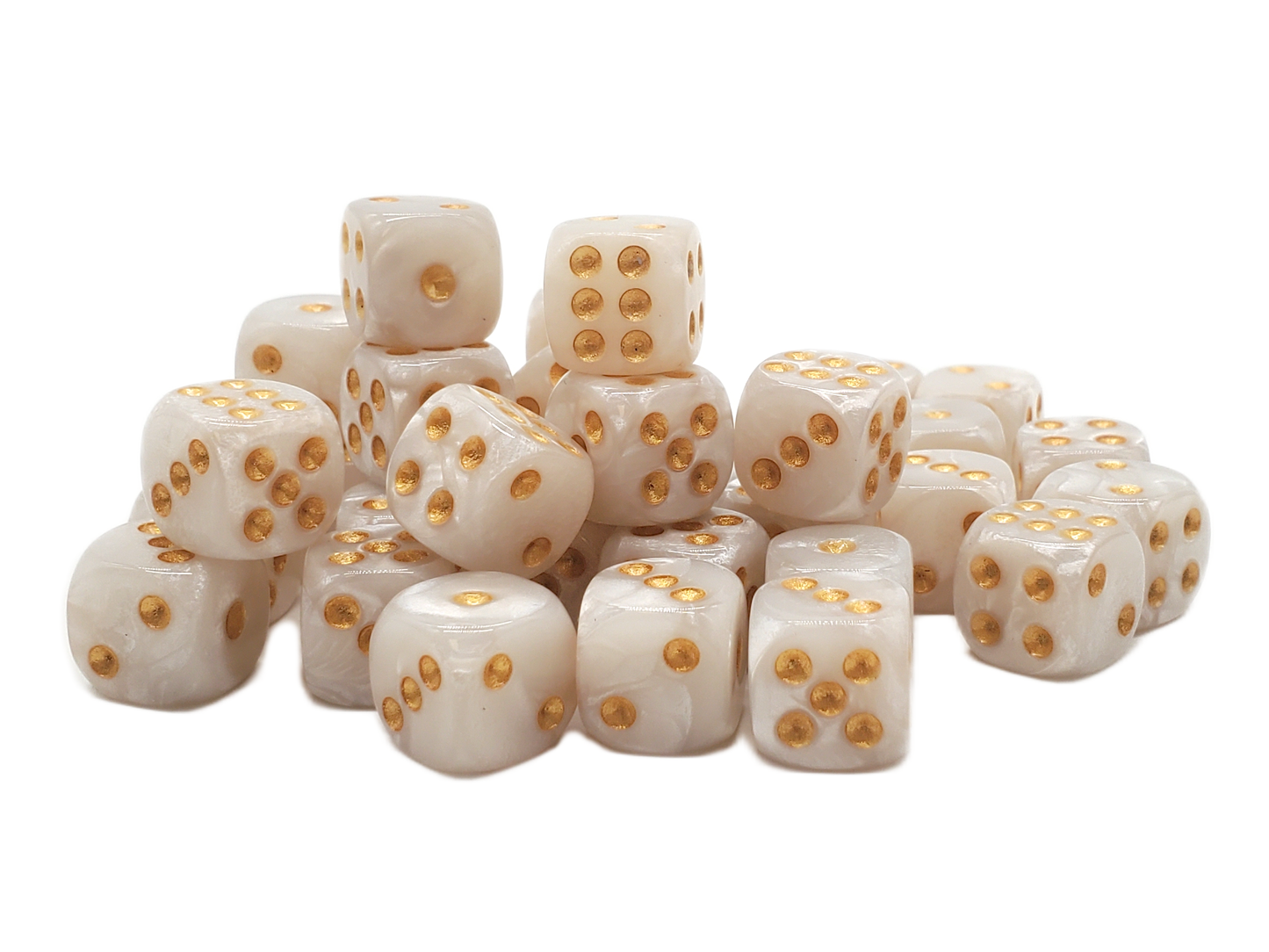 Old School 36ct 12mm D6 Dice Set: Pearl Drop - White w/ Gold