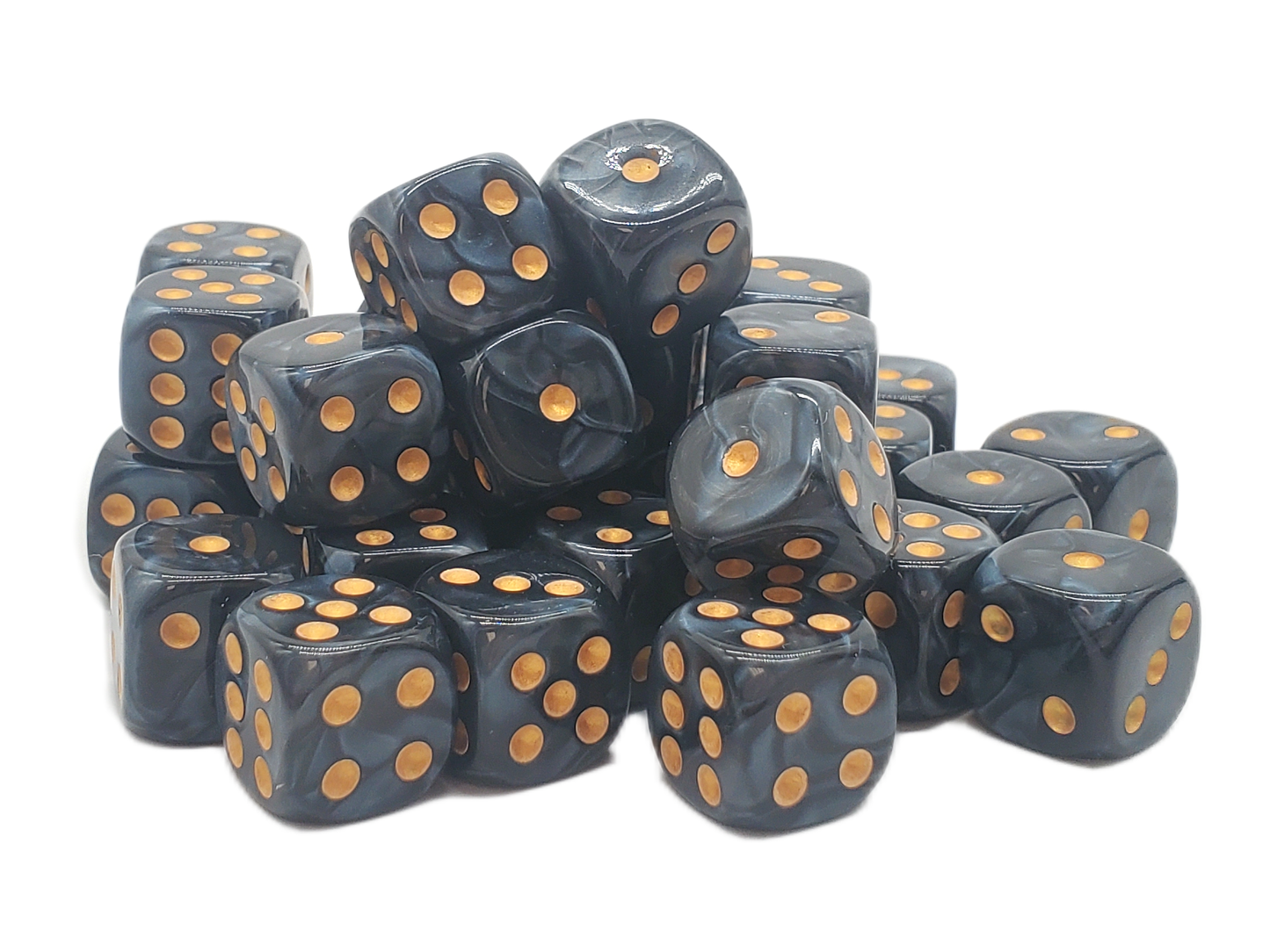 Old School 36ct 12mm D6 Dice Set: Pearl Drop - Black w/ Gold