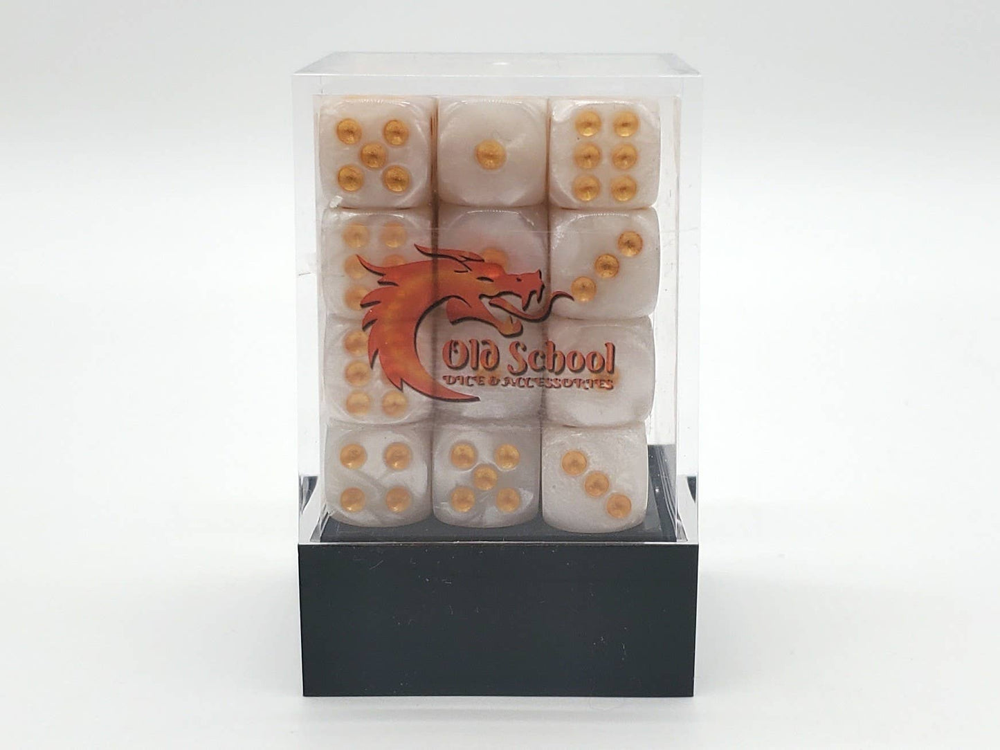 Old School 36ct 12mm D6 Dice Set: Pearl Drop - White w/ Gold