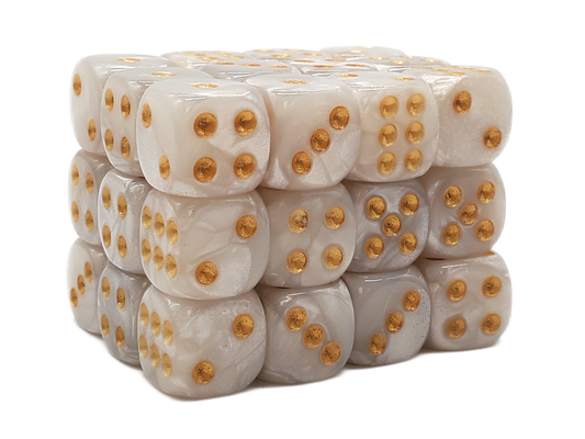 Old School 36ct 12mm D6 Dice Set: Pearl Drop - White w/ Gold