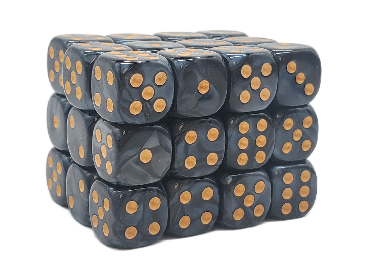 Old School 36ct 12mm D6 Dice Set: Pearl Drop - Black w/ Gold